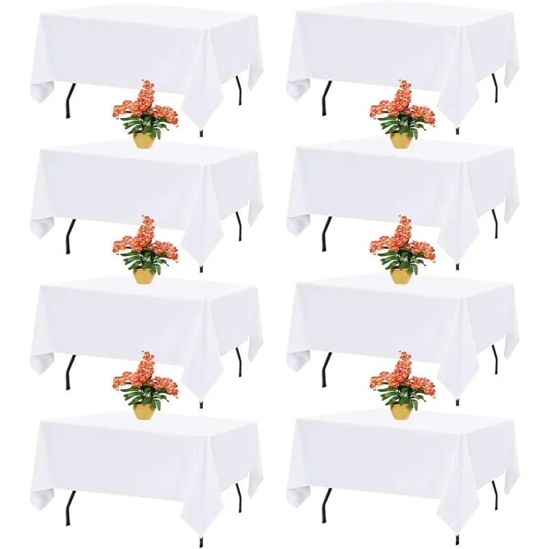 

8 Pack White Table Cloth Rectangle Table Cloths for 6 Foot Rectangle Tables 60 X 102 Inch Table Covers Washable Polyester