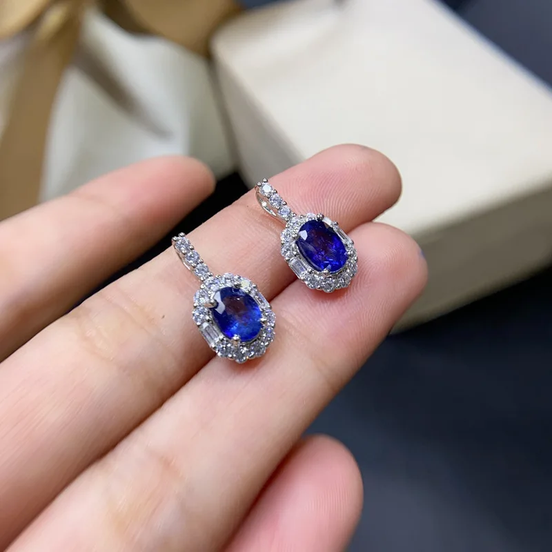 

New Natural Sapphire 5*7Mm Women'S Pendant 925 Silver