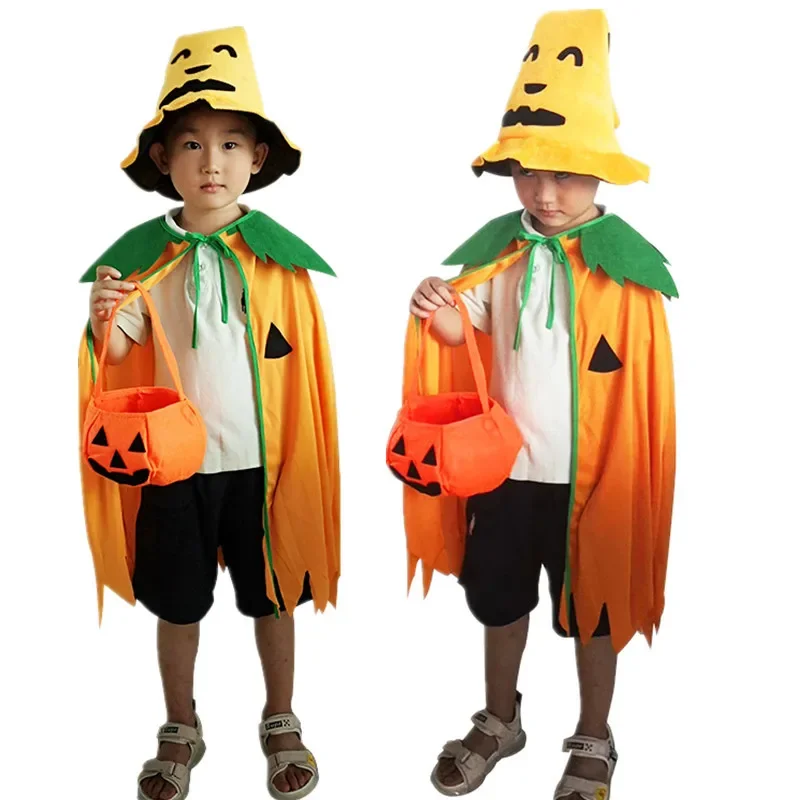 

4PCS Pumpkin Costume Halloween Pumpkin Cape Children's Adult Costume Party Cosplay Dress-up Parent-child Set