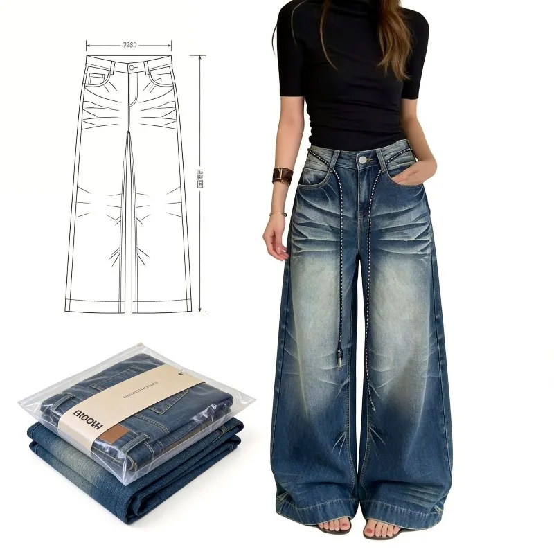 

Women's High Waist Wide Leg Jeans Cute Cat Paw Embroidery 2026 Spring Summer Loose Denim Pants Streetwear Baggy Fit Casual Daily