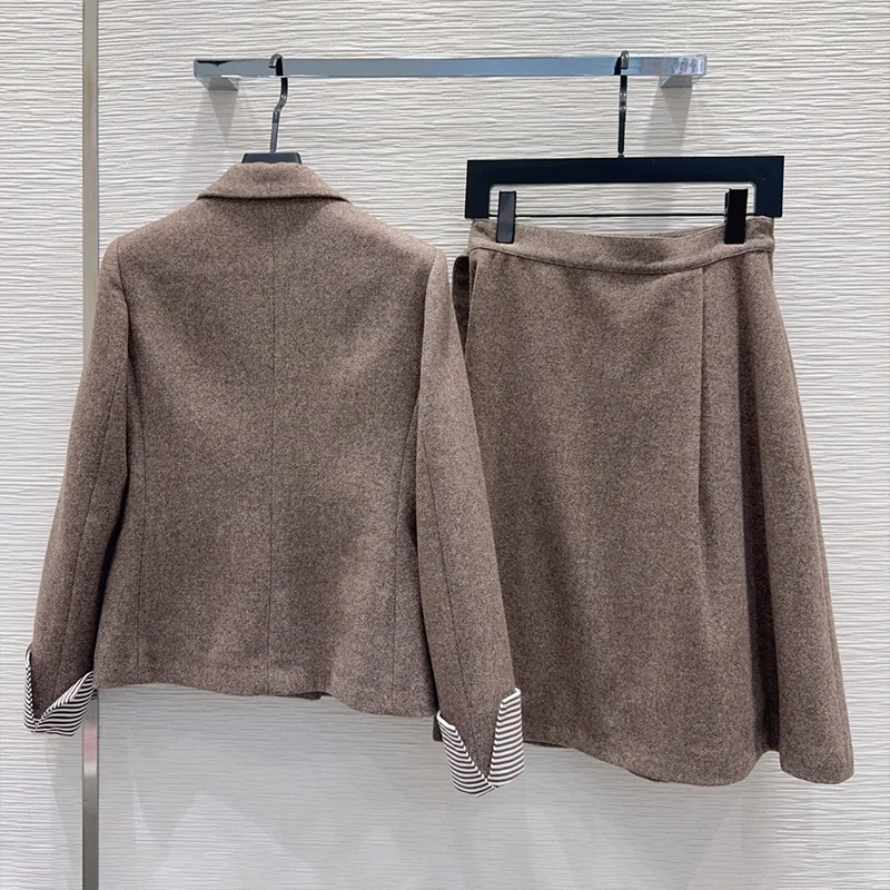 Cappotto blazer in lana twill di alta qualità + gonna midi - Set due pezzi da donna stile Old Money Signora intellettuale 25101175