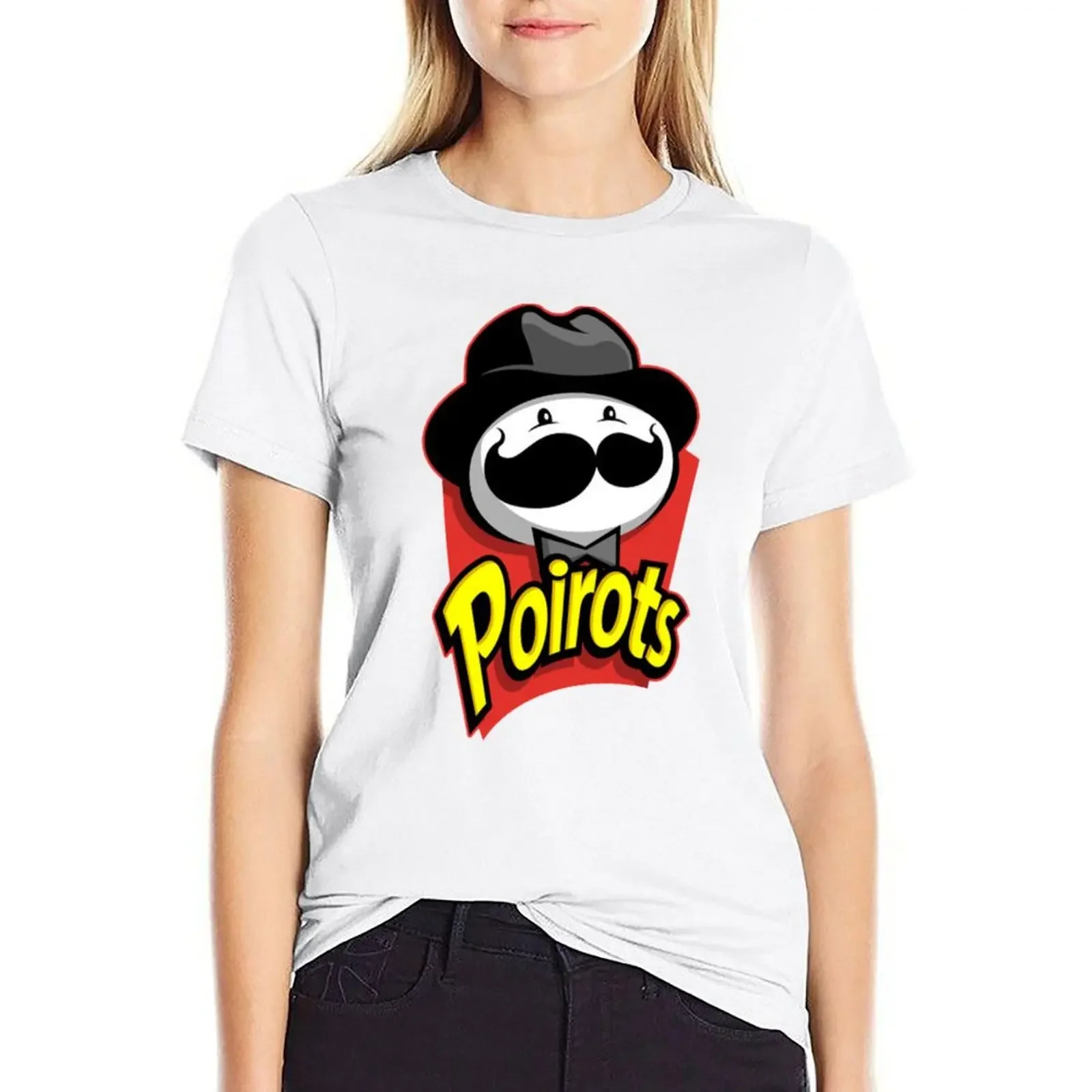 poirots mustache T-shirt tees Short sleeve tee shirts graphic tees plus size t shirts for Women loose fit