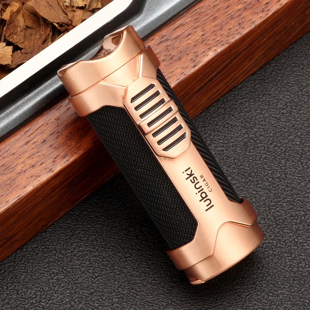 

LUBINSKI Metal Cigar Lighter Multifunctional Tobacco 1 Jet Torch Lighter Cigar Rest Tobacco Drill Butane Gas Lighter - 4 Colors