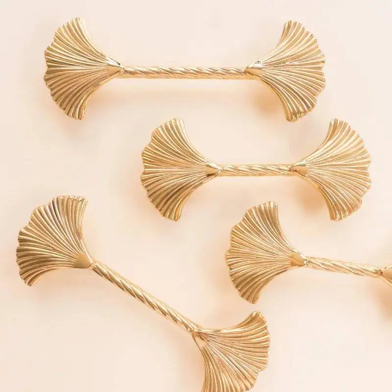 

Ginkgo Leaf Brass Door Creative Personality Solid Wardrobe Nordic Gold Drawer Cabinet Handle Home Hardware