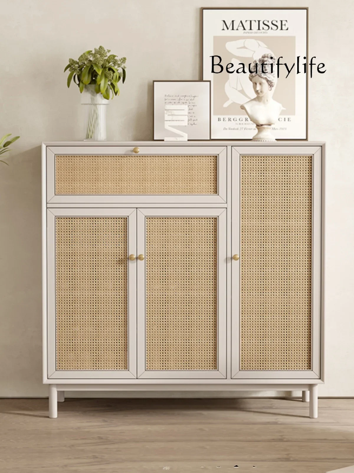 

American Rattan Shoe Cabinet Household Minimalist Antique Style Storage Cabinet