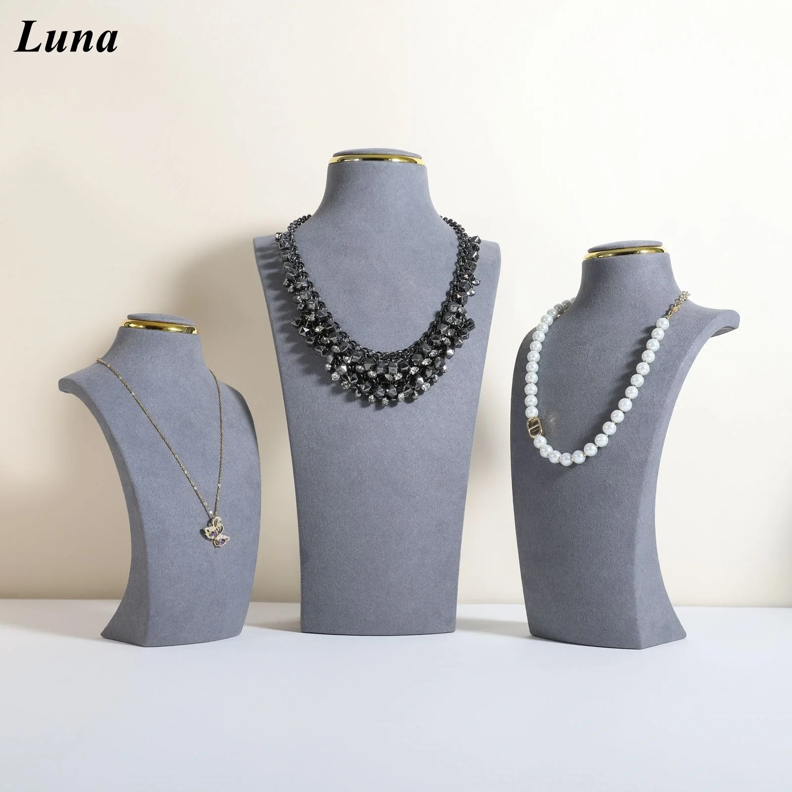 

Beige necklace hanger jewelry organizer, Velvet jewelry stand necklace holder, Large jewelry mannequin bust for necklaces