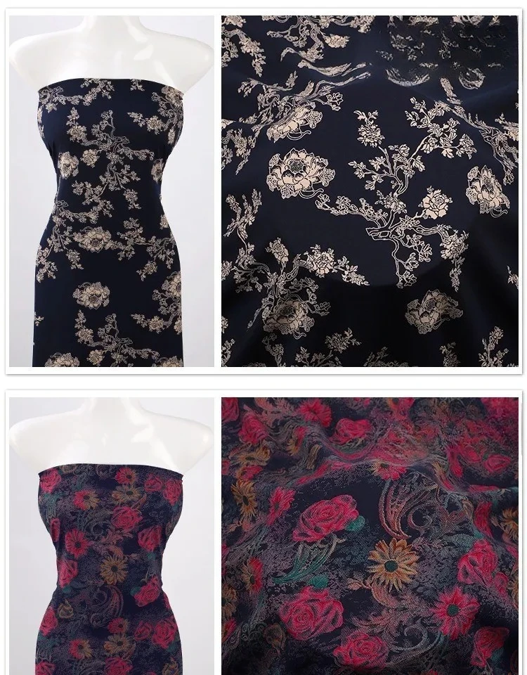 

Summer Printed Rayon Fabric By The Meter for Clothing Pants Pajamas Dress Skirt DIY Sewing Floral Cloth Smooth Soft Red Black