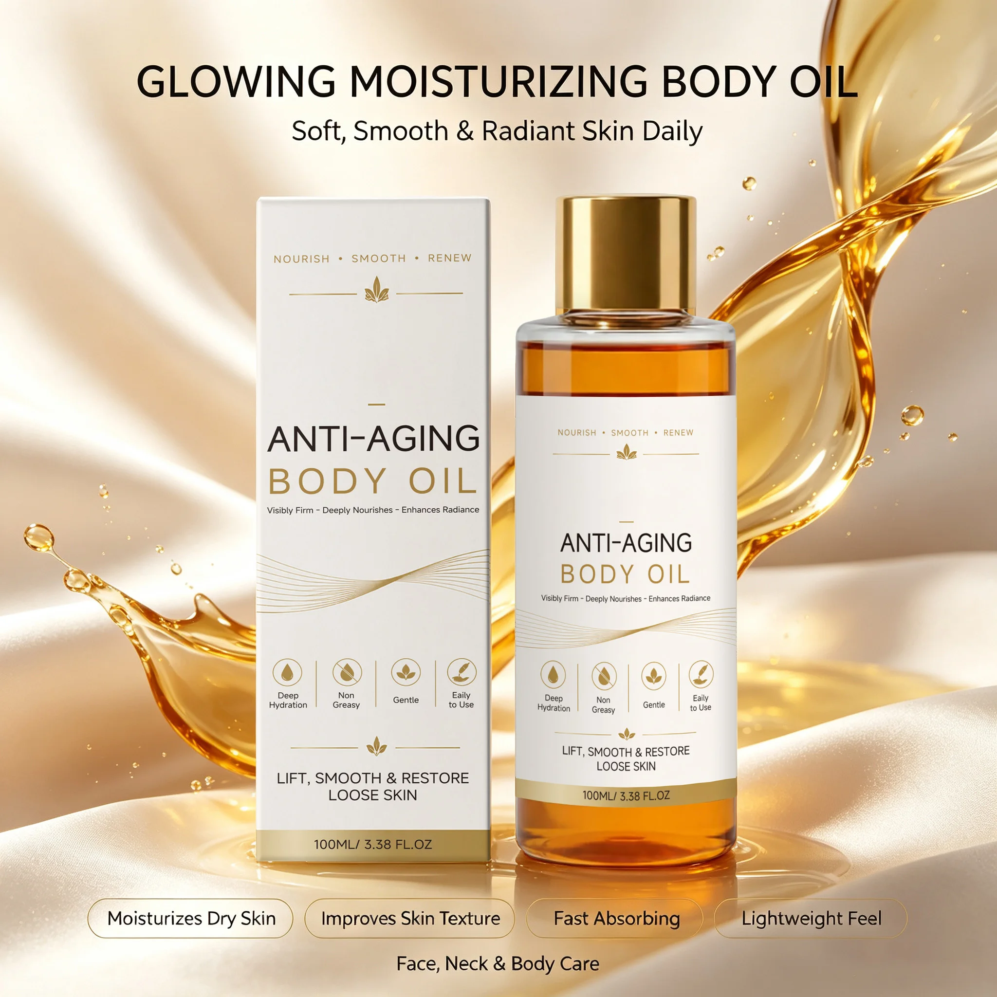 Firming Body Oil with Vitamin E & Jojoba Oil Tightening Skin Radiant Hydrating Glow Body Oil Serum Lightweight Brightening