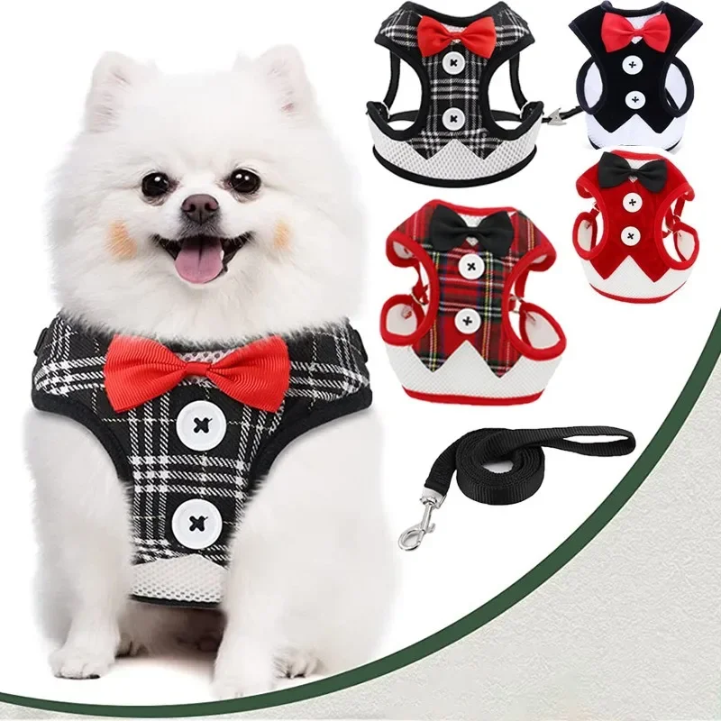 Elegant Bow Dog Collars Necktie Traction Rope Christmas Pet Harness for Small Medium Dogs Cat Chest Strap Dog Accessories Gifts