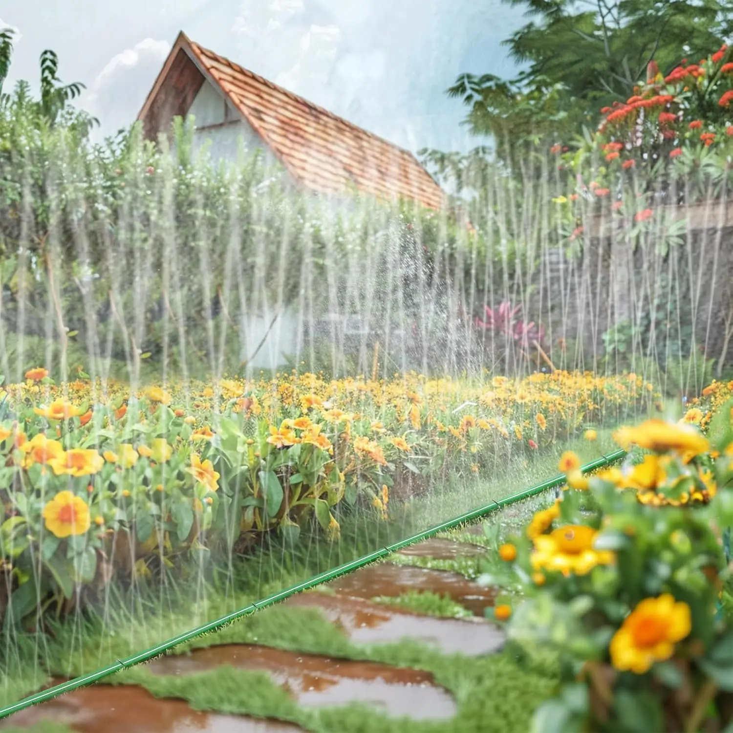 1PCS Multi-Directional Sprinkler Soaker Hose Durable Flat Water Saving Irrigation Tubing for Garden Lawn Plant Watering