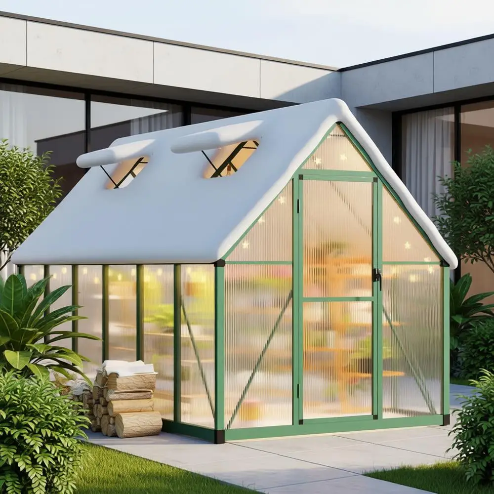 

Large 8x10 Polyethylene Walk-in Greenhouse with Roof Vent, Ground Anchors, and Lockable Door for Outdoor Gardening