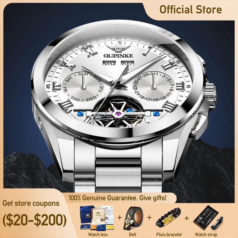 

OUPINKE 3281, лучшие роскошные мужские часы с сапфировым маховиком, автоматические механические часы для мужчин, водонепроницаемые часы 50 м, календарь, подарки на неделю, Reloj