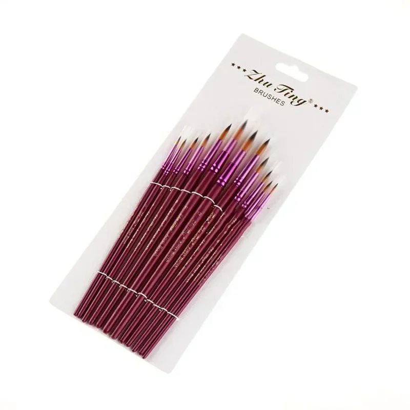 12Pcs/Lot Nylon Hair Paint Brush Different Size Artist Fine Oil Painting Brushes Watercolor Gouache School Drawing Art Supplies