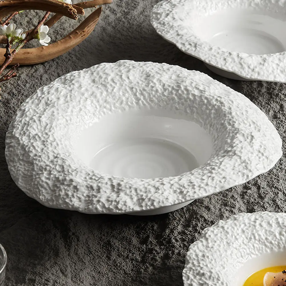 

Premium Ceramic Pasta Plate Texture Straw Hat Shape Dish for Pasta Salad Dessert Snacks Serving Home Restaurant Bar