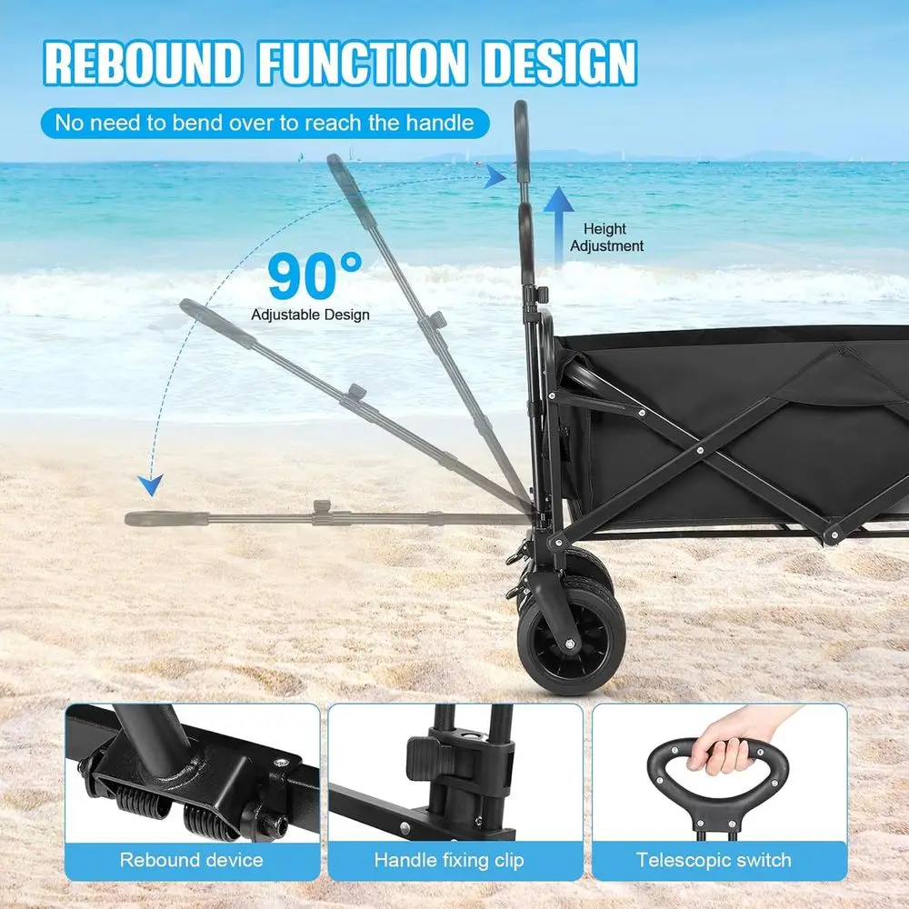 All-Terrain Foldable Wagon with Large Wheels, Utility Cart for Beach, Camping, and Outdoor Activities (Black)