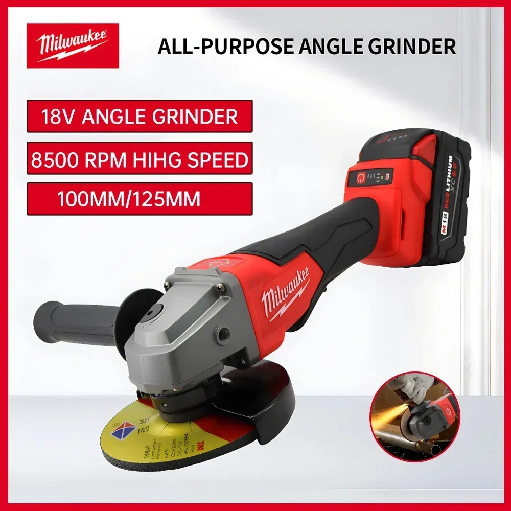 Milwaukee Brushless Angle Grinder Cordless 100 /125MM Polishing Machine Cutting Variable Speed 18V Rechargeable Electric Tools