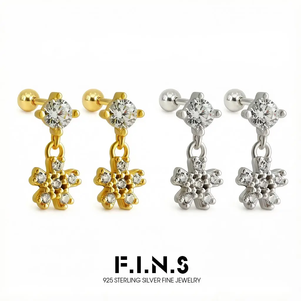 

F.I.N.S 925 Sterling Silver Small Flower Piercing Stud Earrings for Woman Luxury Screw-Back Fashionable Daily Party Ear Jewelry