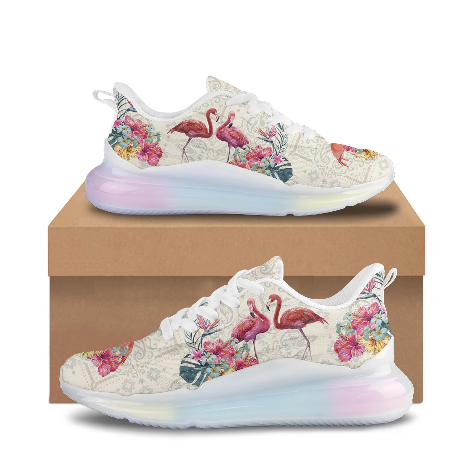 Lotus Flower Red Crowned Crane Print Running Shoes Women High Quality White Women's Sneakers Cushioning Non-Slip Thick Shoes