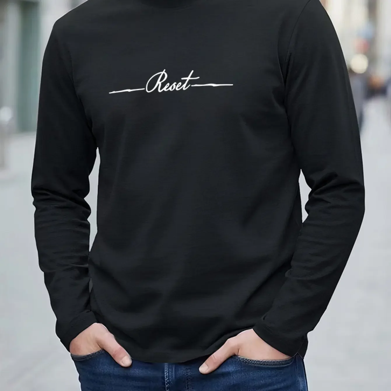 New 100% pure cotton men's and women's autumn long sleeved round neck T-shirt RESET printed comfortable and breathable fabric