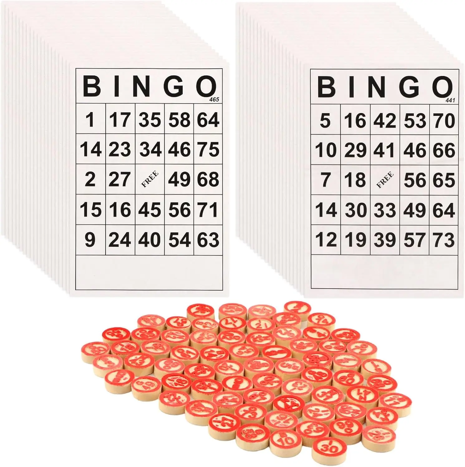 

Vintage Wooden Bingo Game with 40 Cards & 75 Chips for Family Fun