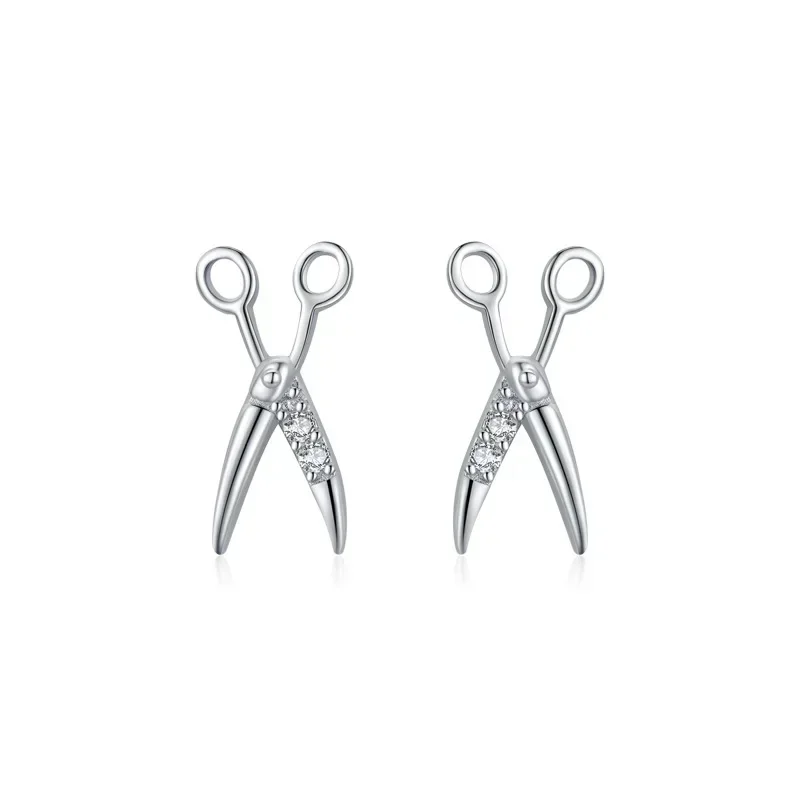 

VCE1 Silver Shiny Dazzling Clear CZ Scissors Stud Earrings For Women Girls Fashion Exquisite Jewelry