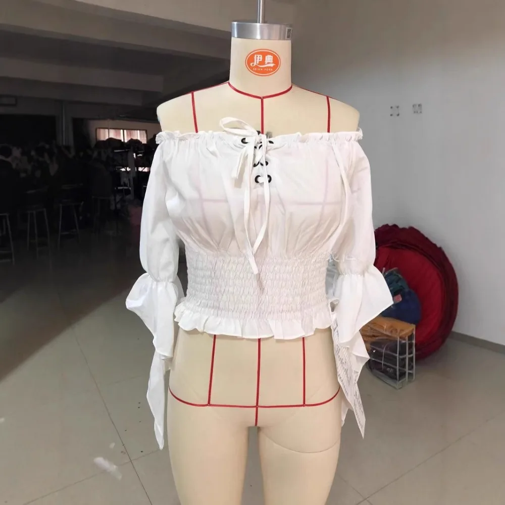 เสื้อชาวนายุคเรเนซองส์สตรีปิดไหล่ ผูกคอเดียว เสื้อแขนบาน