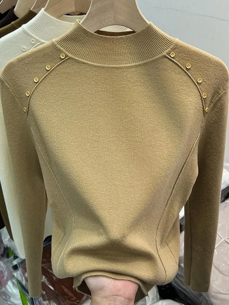 حجم كبير المرأة فضفاضة التخسيس f عالية Ne اللون تريكو الخريف الشتاء بسيط العلوي الدافئة قاعدة طبقة العصرية #4