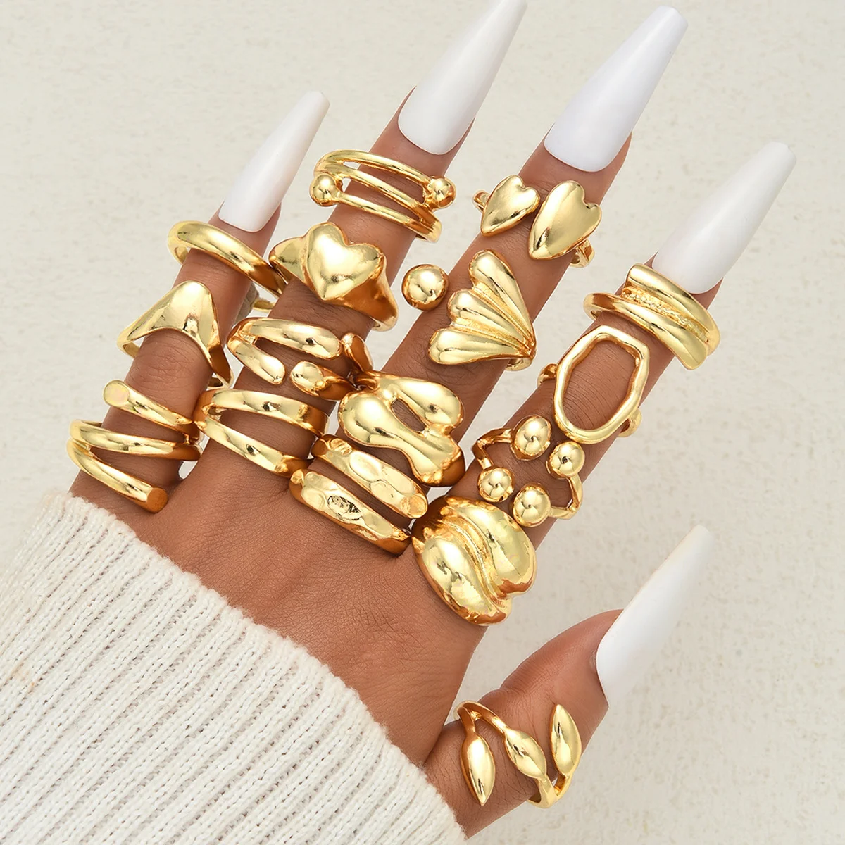8/16-teiliges Set mit zufällig ausgewählten, modischen, herzförmigen, geometrischen und unregelmäßig geformten offenen Ringen für Damen, verschiedene Stile, schlicht, trendig, für den täglichen Gebrauch, als Schmuck oder Geschenk für Partys. – Detail 3