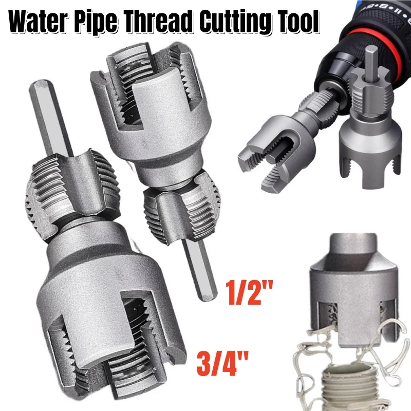 Water Pipe Thread Cutting Tool,Electric Drill Compatible PVC Pipe Threader Kit,1/2'' 3/4'' Internal & External Rethreading Maker