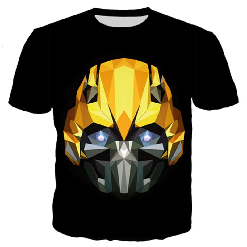 Camiseta de Transformação de Manga Curta para Crianças, Robô de Transformação Imprimir, Camisetas Meninos Bumblebee, Roupas Infantis, Verão