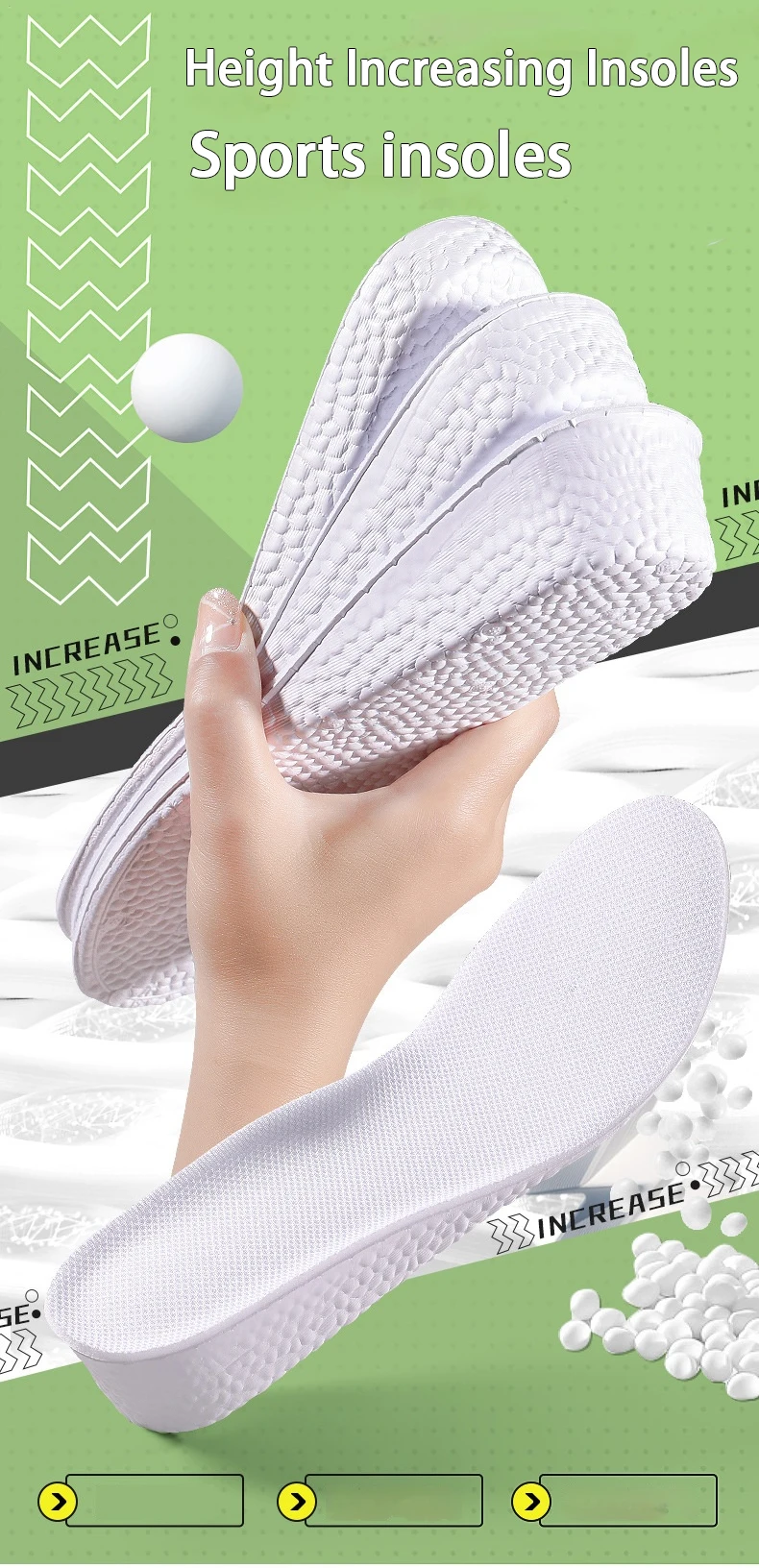 Höhenverstellbare Einlegesohlen für Damen und Herren, stoßdämpfende Sporteinlagen, elastische Sohlen, Fußgewölbestütze, bequeme Schuhpolster, 1 Paar. – Detail 2