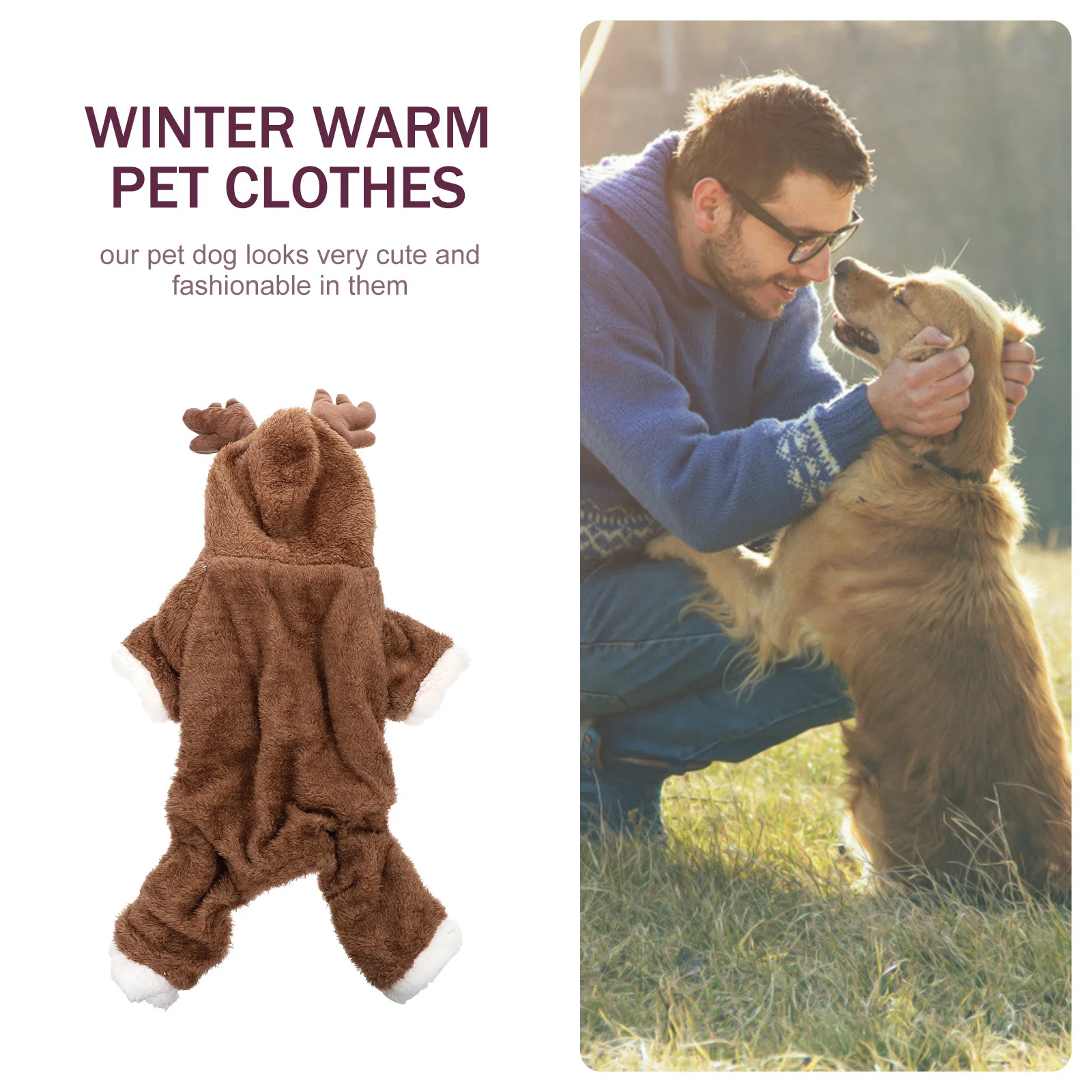 

1Pcs Dog Clothes Warm Breathable Puppy Elk Antlers Design Four Legs Winter Outdoor Xmas Pet Clothes Comfortable