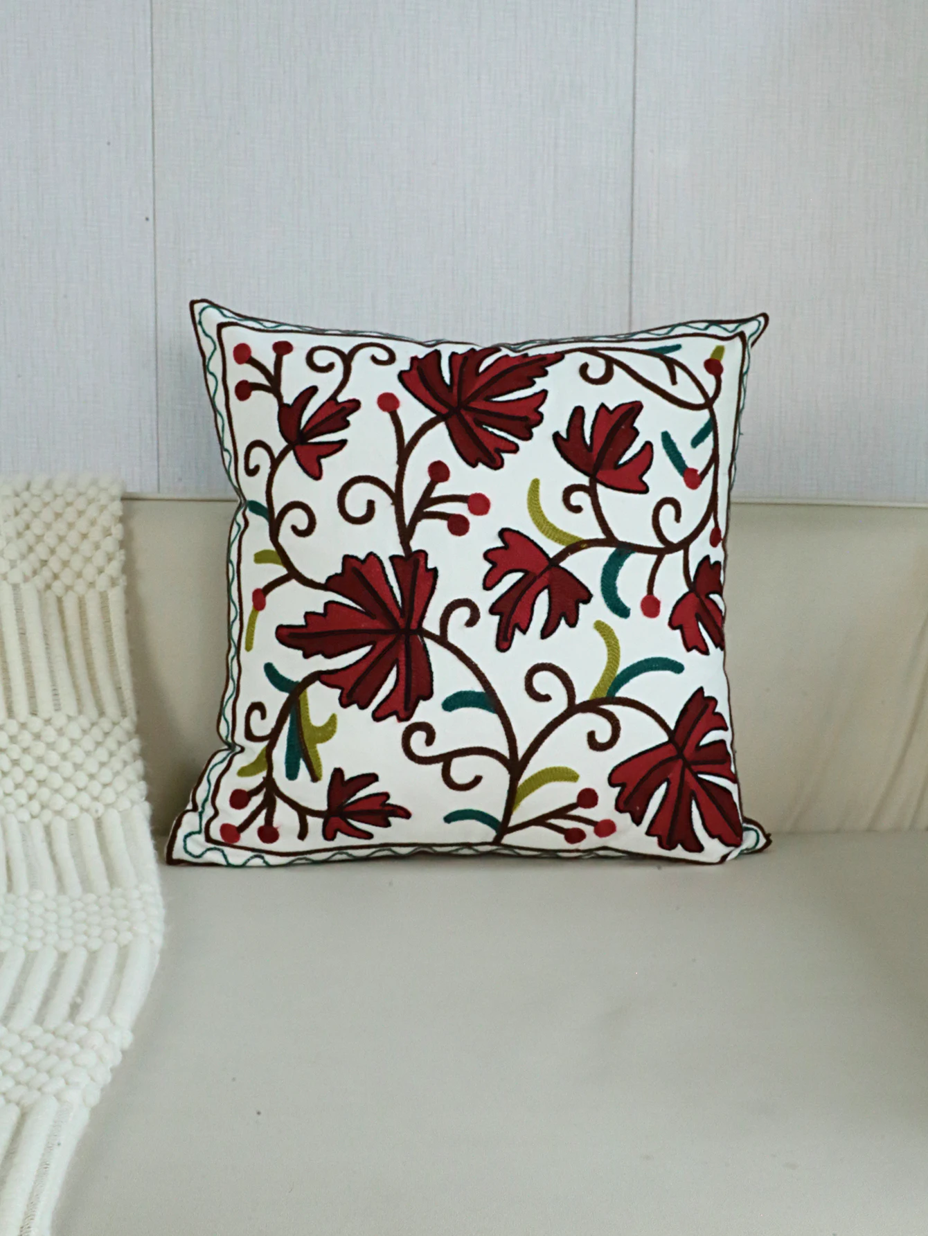 1pc, Red Leafs Embroidery Pillow Cover Soft Cozy for living room Bedroom Sofa, Pillow Core Is Not Included