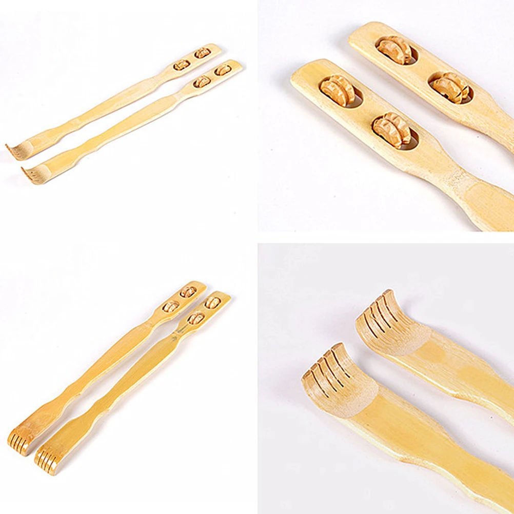 

2pcs Back Scratcher Massage Stick Bamboo Design Non-Rust Long Handle Body Scratcher Portable Adults Senior Gift Shiatsu Roller