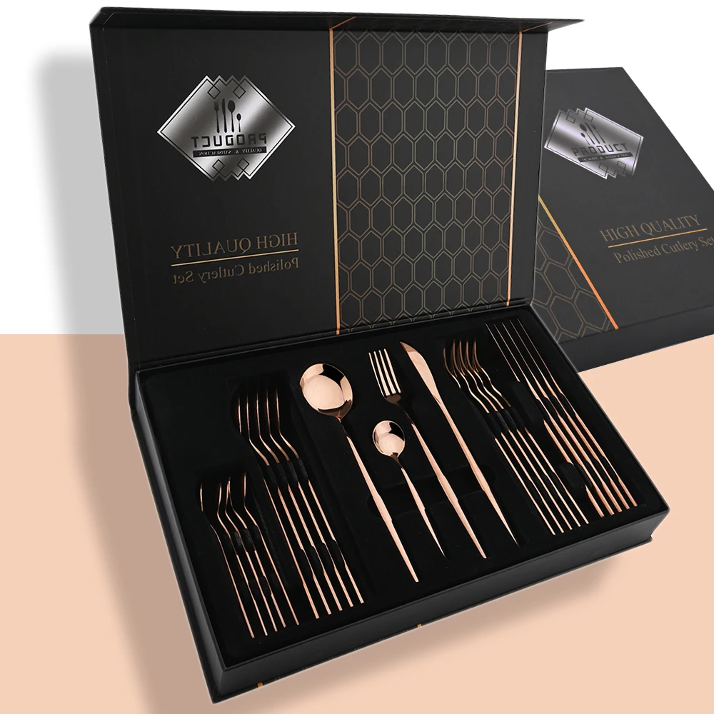 

Drmfiy Rose Stainless Steel Cutlery 24pcs Dinnerware Set Set Knife Fork Spoon Flatware Set Western Luxury Gift Box Tableware Set