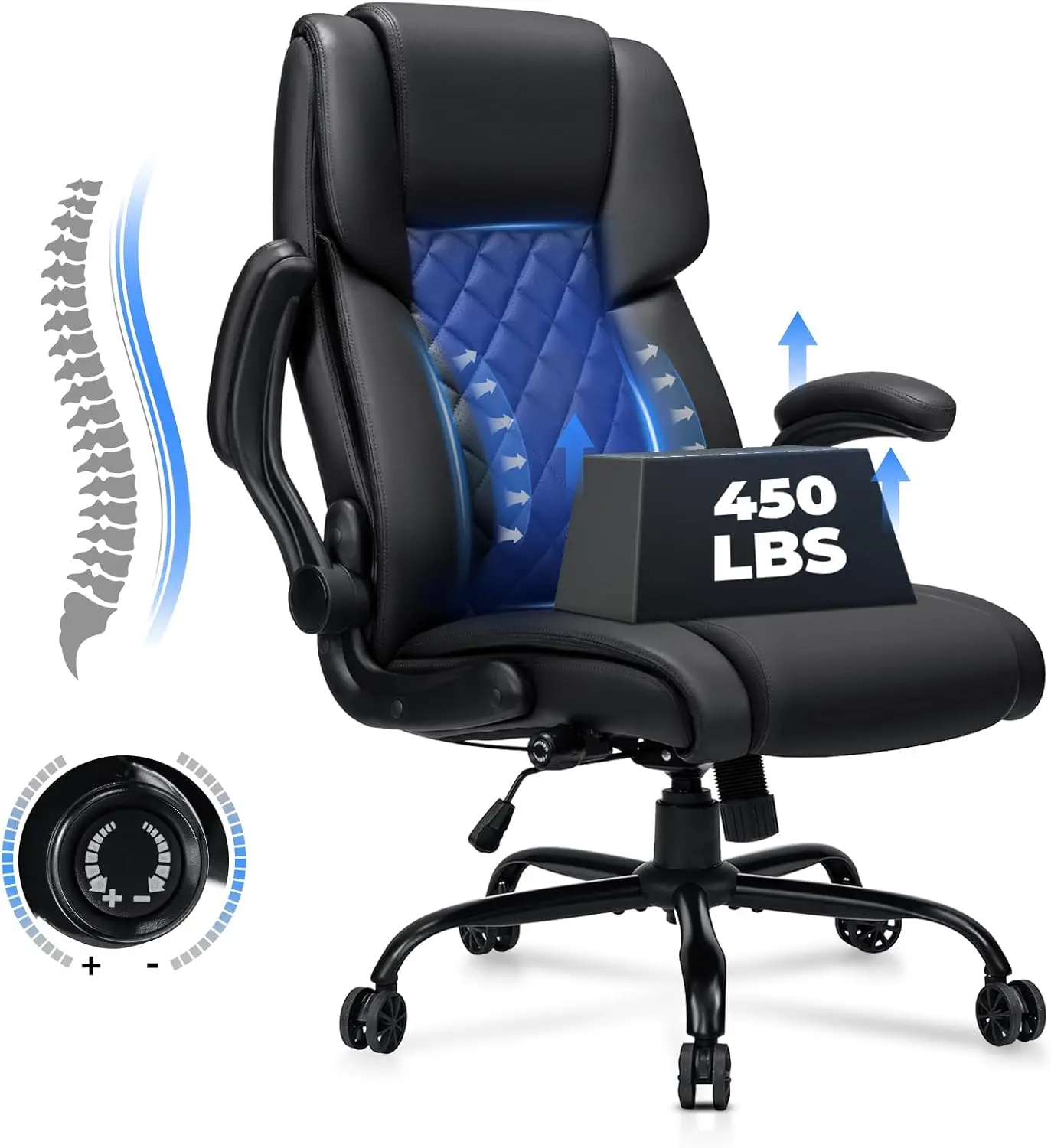 

Big And Tall Office Chair 450Lbs Heavy Duty Ergonomic Executive Desk Chair With Adjustable Lumbar Support High Ba Home Computer