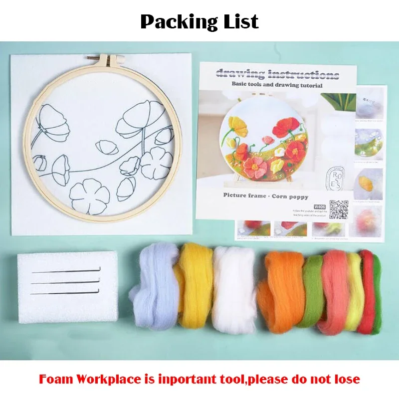 Needle Felting Kits Beginners Diy Wool Painting Kits with Frame Modern Creative Painting Flowers Picture Felt Diy Packag