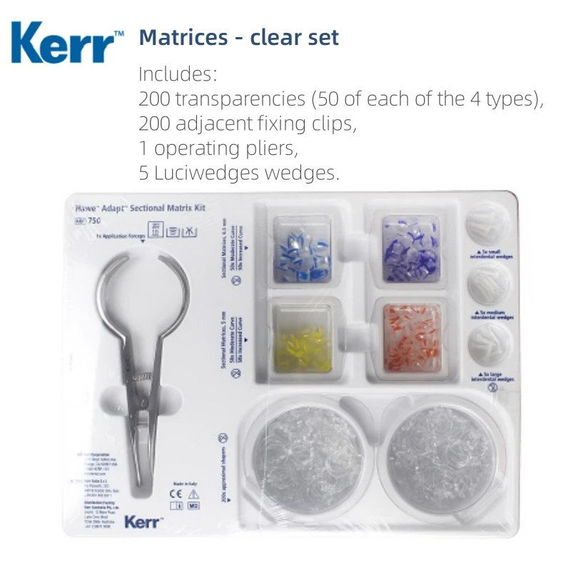 Kerr-Kit de matrices transparentes avec forceps, bandes de matrices profilées sectionnelles dentaires, cales transparentes, documents