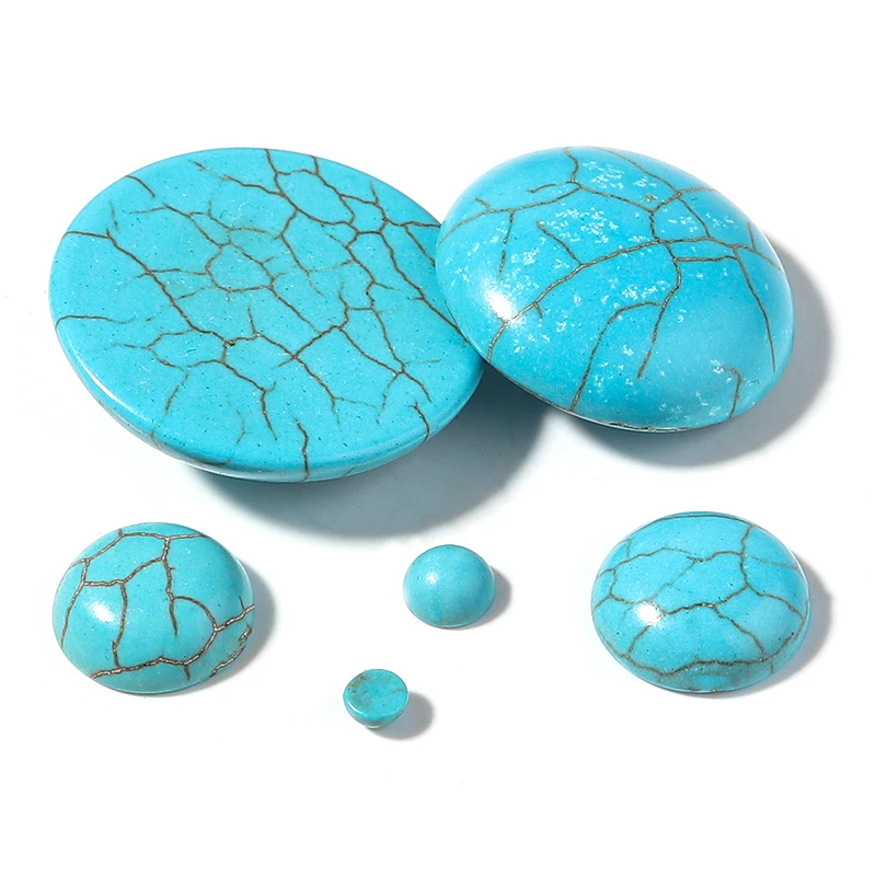 Blue/White Turquoises Natural Stone Beads Cabochon Flat Back Round Cabochons Cameo For Jewelry Making DIY Ring Accessories