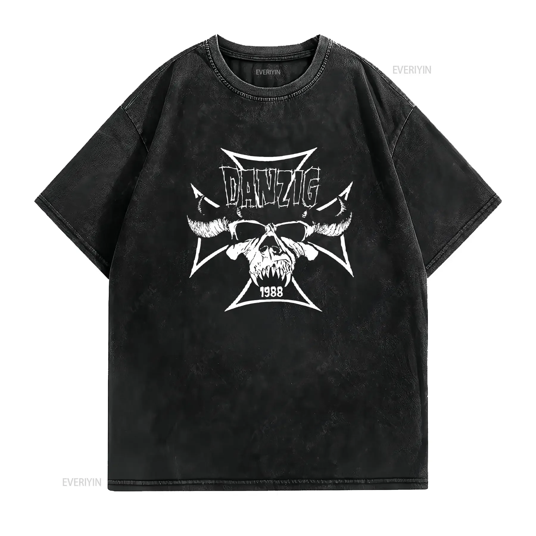 Danzig Steer Skull T Shirt vintage Washed Slightly fashion Versatile Comfortable homme Top For Everyday Wear Soft vintage