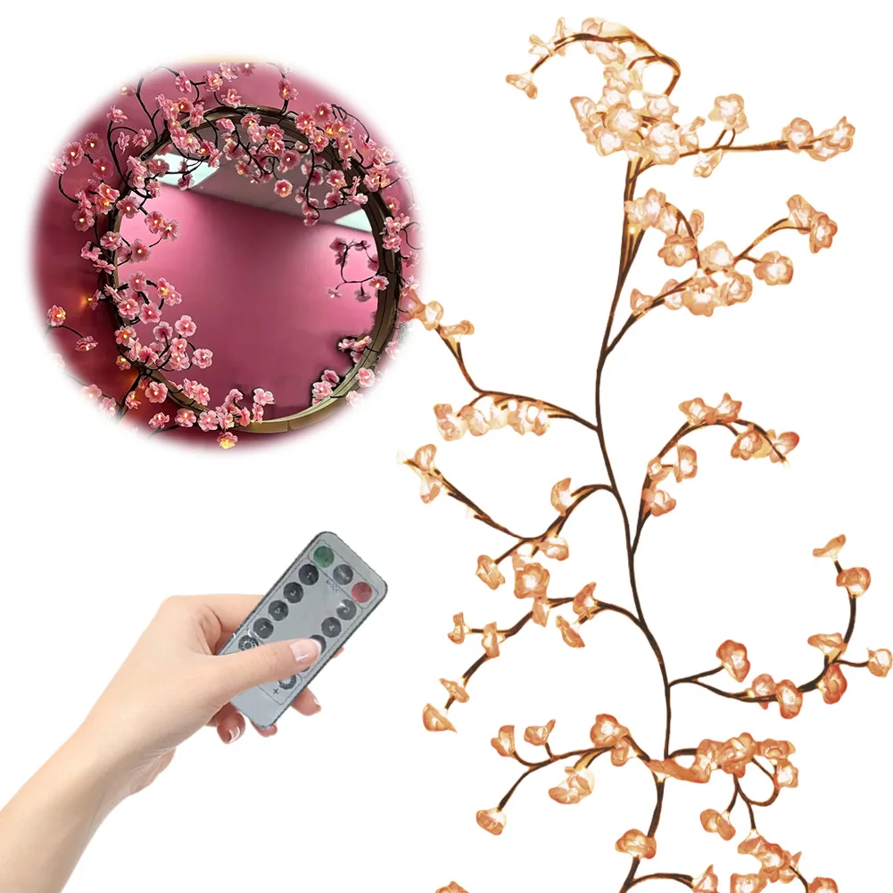 LED Lighted Artificial Flowers Remote Control Cherry Blossom Fairy Lights Decorative Sakura Twig Light for Home Bedroom Decor