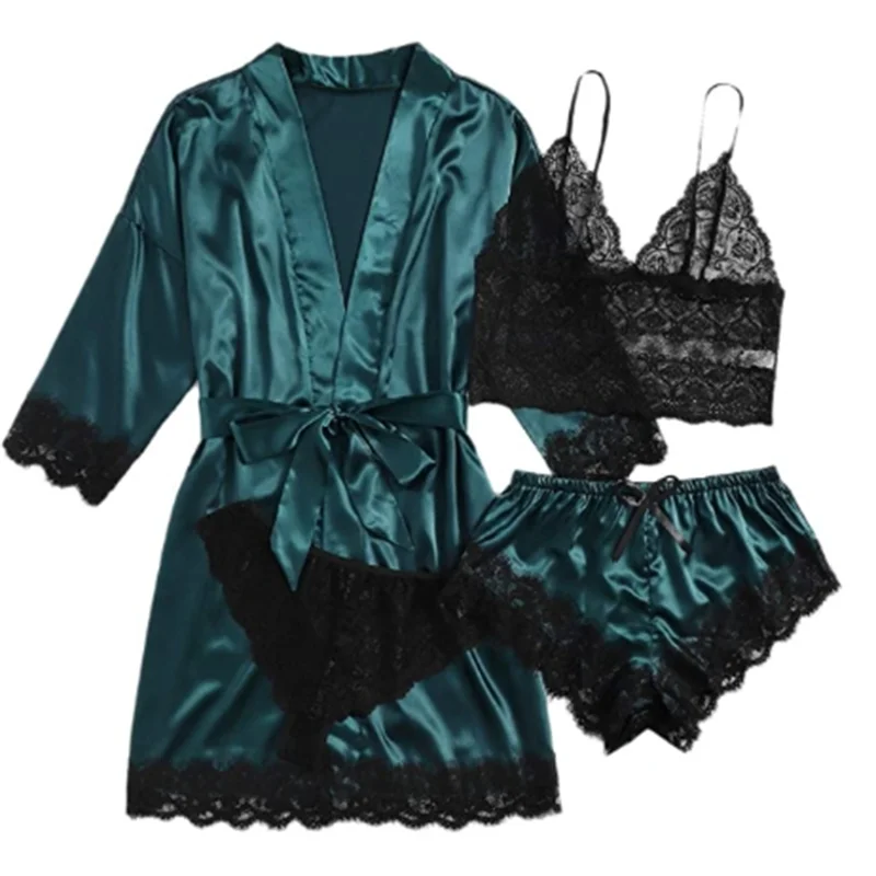 Summer Hot Selling Women\'s Pajamas Set Lace Four piece Sling Set Casual Comfortable Pajamas