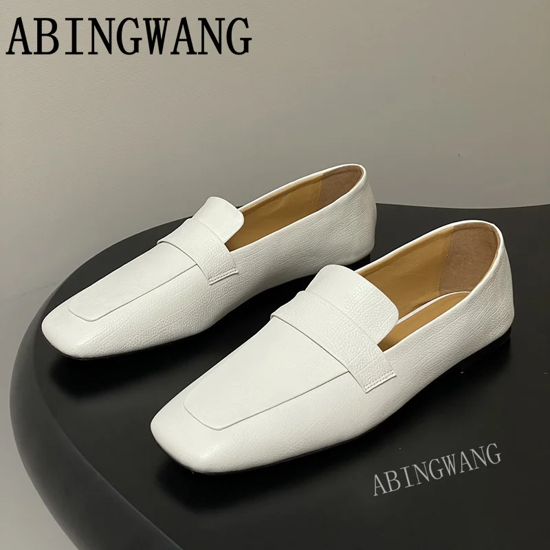 

2025 Autumn New Genuine Leather Loafers for Women Lace Up Round Toe Runway Ladies Office Shoesr Flats Lazy Shoes Women Shoes