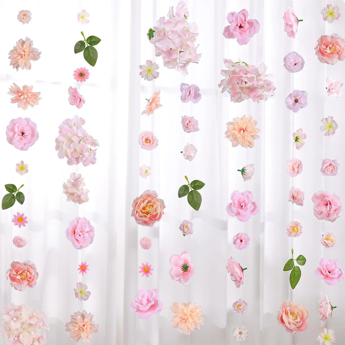 Künstlicher Blumen-Vorhang Rosa Rosen-Girlandenvorhang 220cm Blumen-Türvorhang für Hochzeit Party Heim-Dekoration Fenster Raumteiler – Detail 5