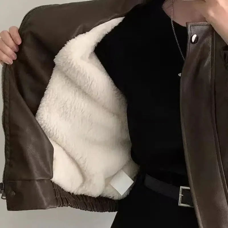 

Streetwear Black Leather Women Chaquetas Para Mujer Harajuku Goth Autumn Winter Fleece Coat Overcoat Chic Fashion