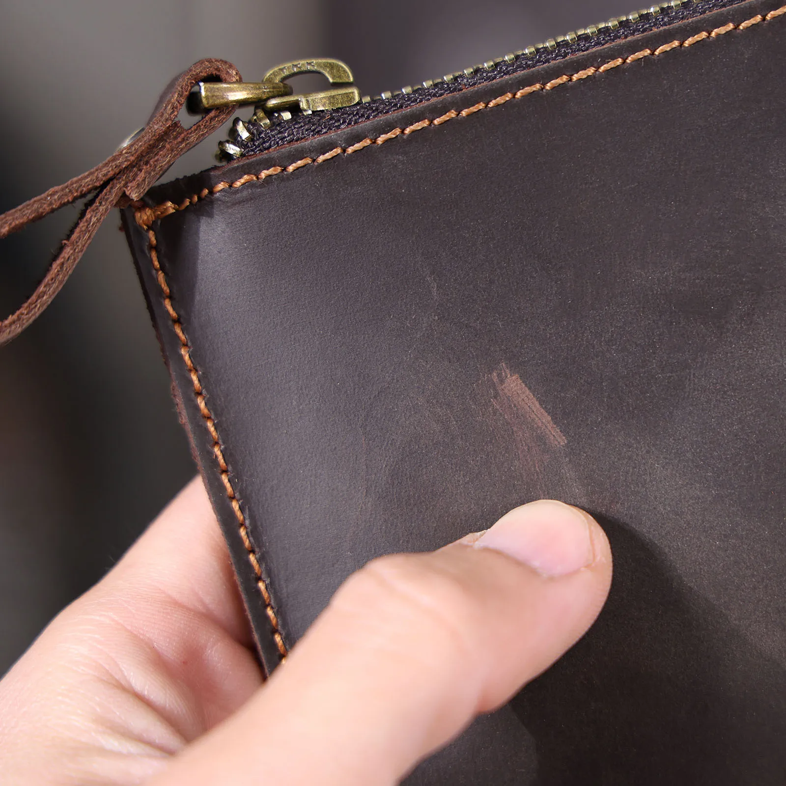 Echtes Leder Kartenhalter Einfache Mini-Geldbörse Mit YKK-Reißverschluss Crzay House Leder Perfekt zum Tragen von Münzen, Karten, Schlüsseln – Detail 9