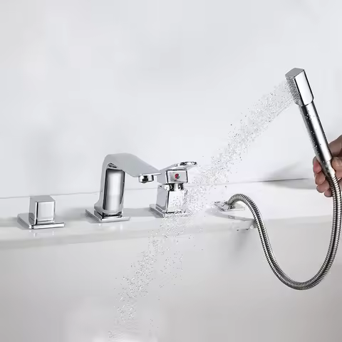 4PCS/Set Bathroom Bathtub Faucet Basin Faucet Deck/Wall Mounted Handheld Tub Mixer Cold Hot Water Tap With Pull out Shower Head