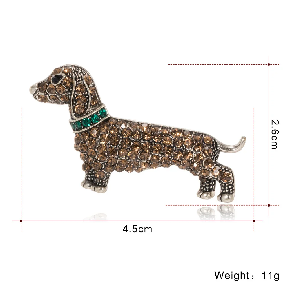 Vintage Lovely Dog Brooches For Women Unisex Full Rhinestone Dachshund Puppy Pets Animal Party Casual Brooch Pins Gifts