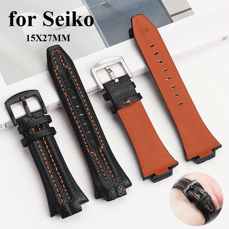 Cinturino per orologio in pelle per Seiko SNL017P1 SNL029P2 SNA595P2 SNL021P1 15x27mm Accessori per orologi con bracciale sportivo impermeabile