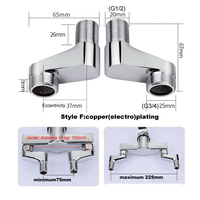 2pcs/Pair Shower Faucet Adjustable Adapter Solid Brass Wall Mounted Width Replacement Angle Valve Bathroom Accessories